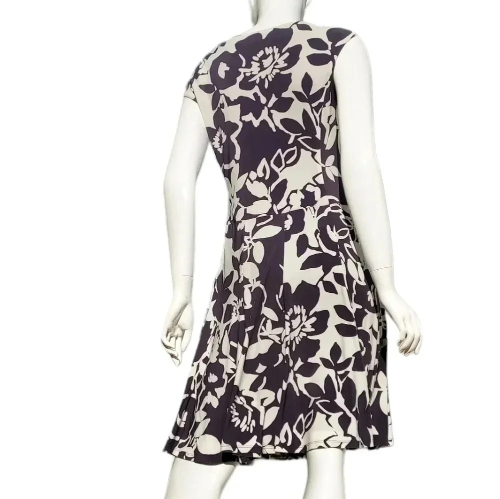 Lauren Ralph Lauren Gray and White Floral Ruched Womens Dress Size 6 - Picture 2 of 14